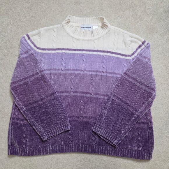 Alfred Dunner XL Mock Neck Purple Ombre Cable Knit Chenille Pullover Sweater - Picture 1 of 10